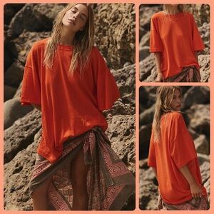 Free People Orange Short Sleeve Tee